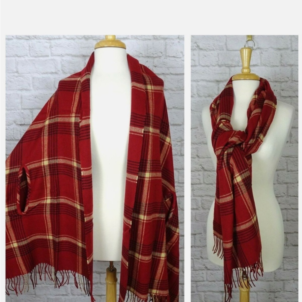 Madewell‎ Cape Scarf Wrap Buffalo Check Alberta Plaid Scarlet Red Armholes NWOT